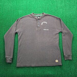 John Deere Henley Shirt Mens‎ Medium Brown Long Sleeve Thermal Knit Outdoors